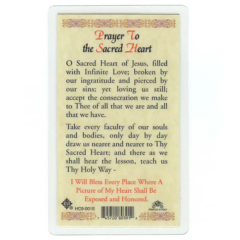 Sacred Heart Jesus Laminated Prayer Card - Back