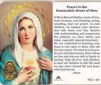 Immaculate Heart of Mary Prayer Card Laminated