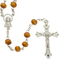 Chain Rosary with 7mm Wood Rosary Beads