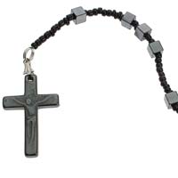 Black Rosary Necklace, Hematite Rosary with Square Rosay Beads