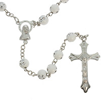  Chain Rosary with 8mm White Rosary Beads