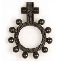 Black Plastic Rosary Ring w/ Crucifix