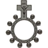 Black Rosary Ring Metal w Crucifix