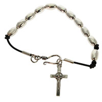 Silver Rosary Bead Crucifix Bracelet For Men or Woman