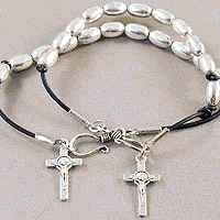 Silver Rosary Bead Crucifix Bracelet For Men or Woman