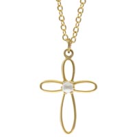 Gold Open Cross Pearl Communion Necklace