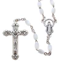 Chain Rosary with White Rosary Beads, Miraculous Rosary