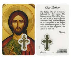 Our Father Prayer Card Laminated w Medal