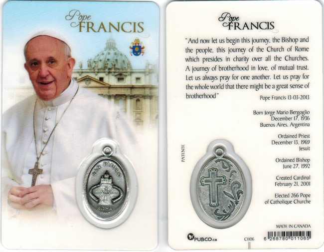 Pope Francis Prayer Holy Card Medal