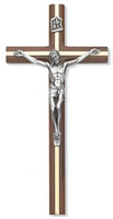10 Inch Walnut Wall Crucifix with Silver Corpus