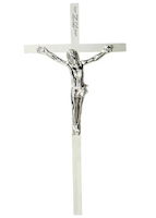 5 Inch Wall Crucifix, Silver Finish, Adhesive Back