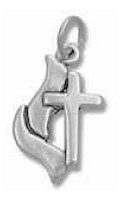 Cross and Flame Silver Charm