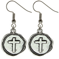 Round Silver Cross Earrings