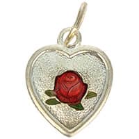 Silver Heart Charm with Red Rose