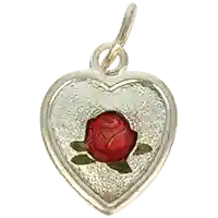 Silver Heart Charm with Red Rose