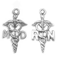 Sterling Silver MD and RN Caduceus Charms