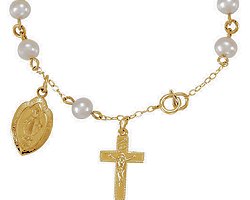 Freshwater Pearl & Gold Rosary Bracelet