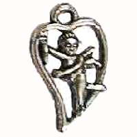 Cupid Heart Charms, Silver Jewelry Charms