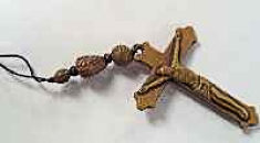 Crucifix Charm Wood Plastic on Rope