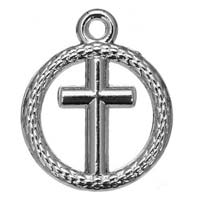 Silver Cross Charm in Circle - Religious Charms