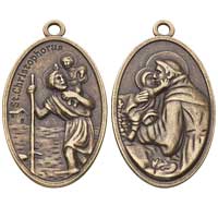 St. Christopher & St. Anthony Medal Pendant Charm - Bronze