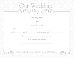 Our Wedding Day Certificate (Pkg of 6)