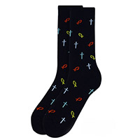 Christian Cross & Fish Religious Symbols Novelty Socks