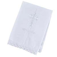 Embroidered Baptismal Towel with Cross Lace Trim (Pkg of 4)