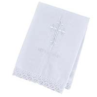 My Baptism Towel - White Embroidered Baptism Towel with Cross, Lace Trim (Pkg of 4)