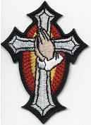 Cross & Praying Hands Embroidered Patch