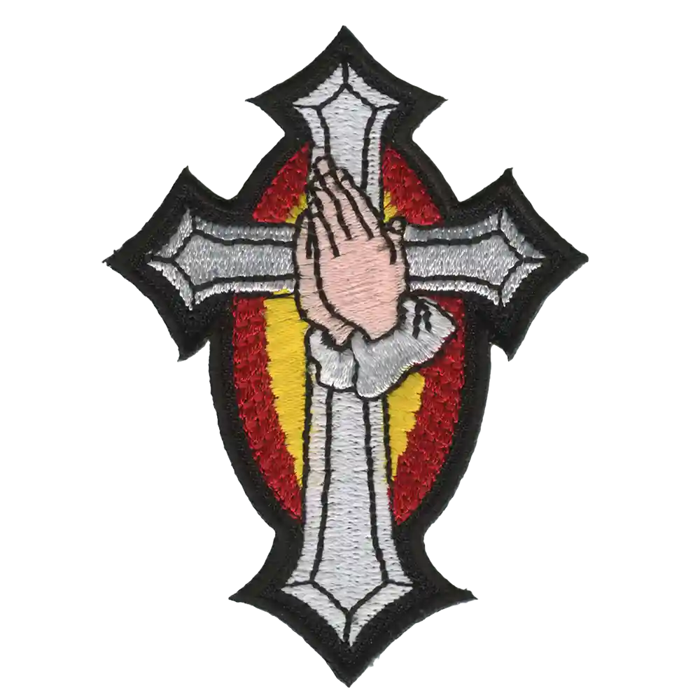 Cross with Praying Hands Embroidered Patch