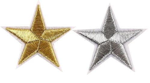 Iron-On Embroidered Star Patch Appliques Set of 3 (Gold or Silver)