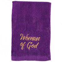 Woman of God Gold Embroidered Purple Hand Towel