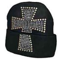 Rhinestone Studded Cross Knit Beanie