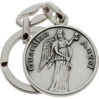 Guardian Angel Pewter Key Chain Round