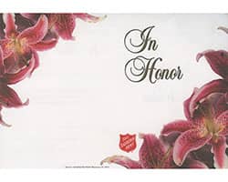Salvation Army In Honor Acknowledgement Card