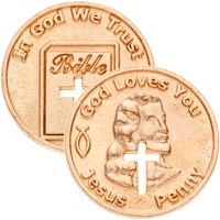 Cross Cut Out Pennies, God Loves You Jesus Penny