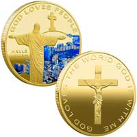 God Loves People Gold Jesus Coin Deluxe