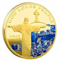 God Loves People Gold Jesus Coin Deluxe 