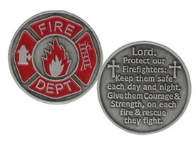 FireFighters Prayer Pocket Coin Red Pewter