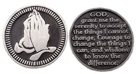  Praying Hands Serenity Prayer Coin Pewter