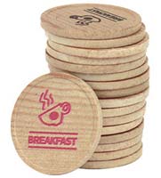 Custom Printed Wooden Coins, Tokens - 1000 Minimum