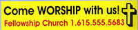 Custom Church Bumper Stickers on Yellow Vinyl, 250 Minimum