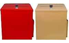 Metal Locked Donation Box  Black, White, Tan