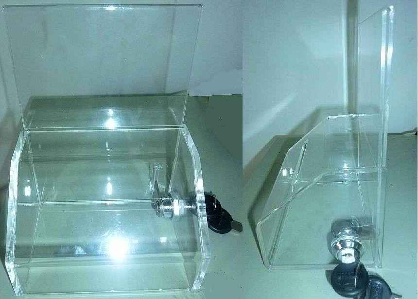 Lucite Donation Boxes with Built-In Lock, Sign Holder