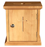 Wood Church Donation Box With Engraved Cross - Church Tithe Box