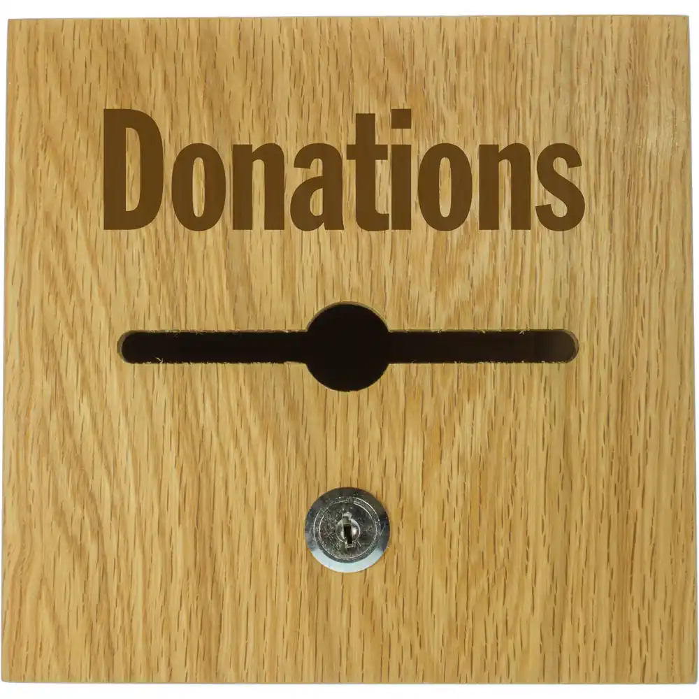 Wood Donation Box Top with Donations