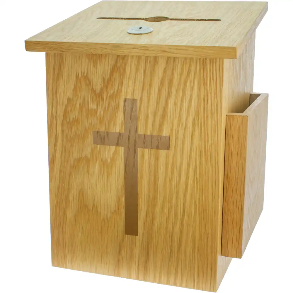 Wood Donation Box with Cross