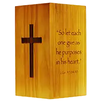 Wood Donation Box With Cross - Church Tithe Box