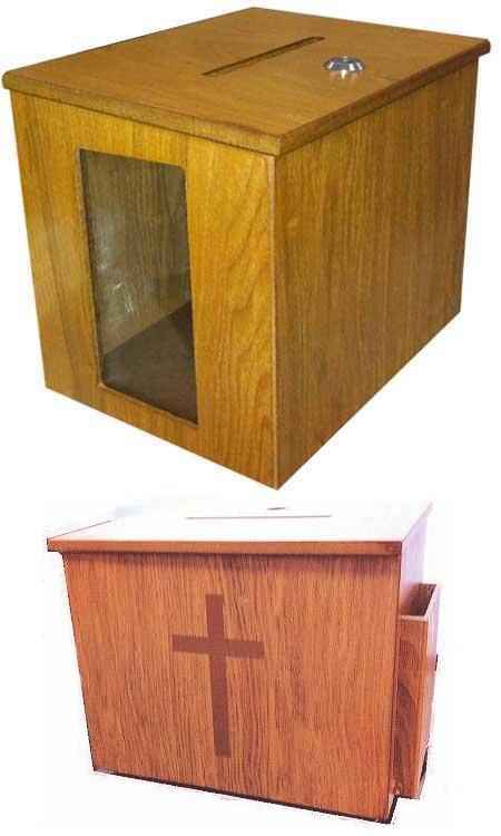 Large Wood Donation Box W Cross, Lock, Window